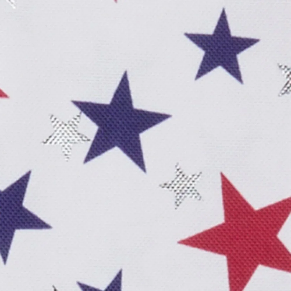 Nautica July 4th Star Tablecloth 60x104 Patriotic Silver Foil Red Blue Outdoor
